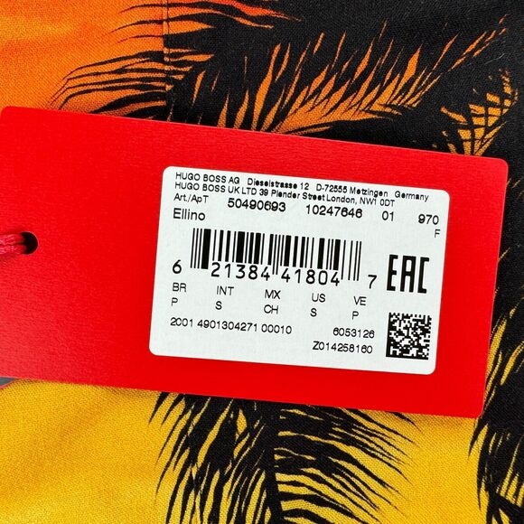 Hugo Boss Mens Ellino Relaxed Fit Sunset Short Sleeve Button Down Shirt Red S - Picture 2 of 4